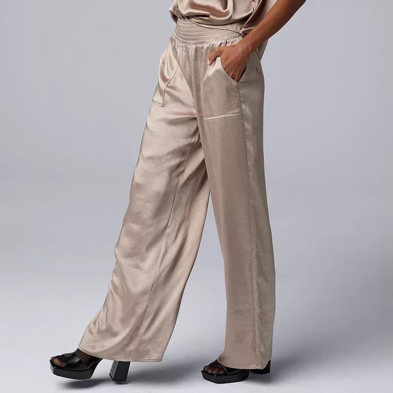 Womens Simply Vera Vera Wang Satin Wide Leg Pull-On Pants Brown Gray Product Image