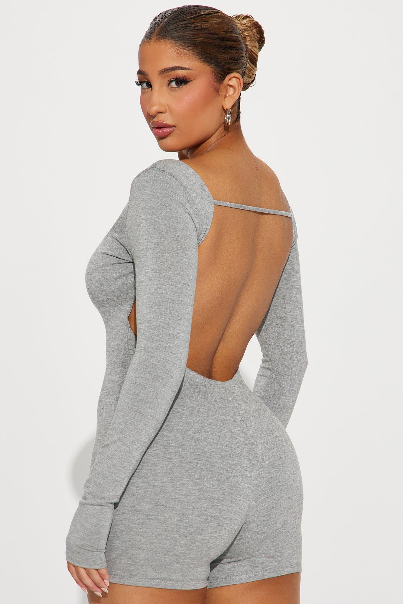 Sara Double Lined Romper - Heathered Grey Product Image