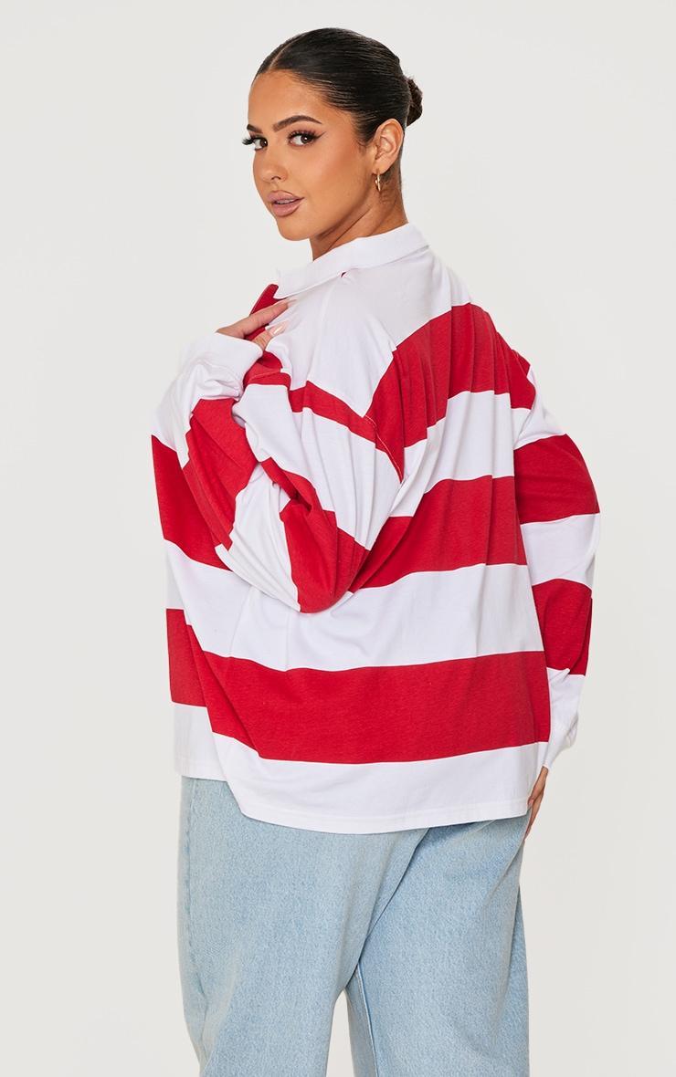 Plus Red Stripey Collared Oversized Top Product Image