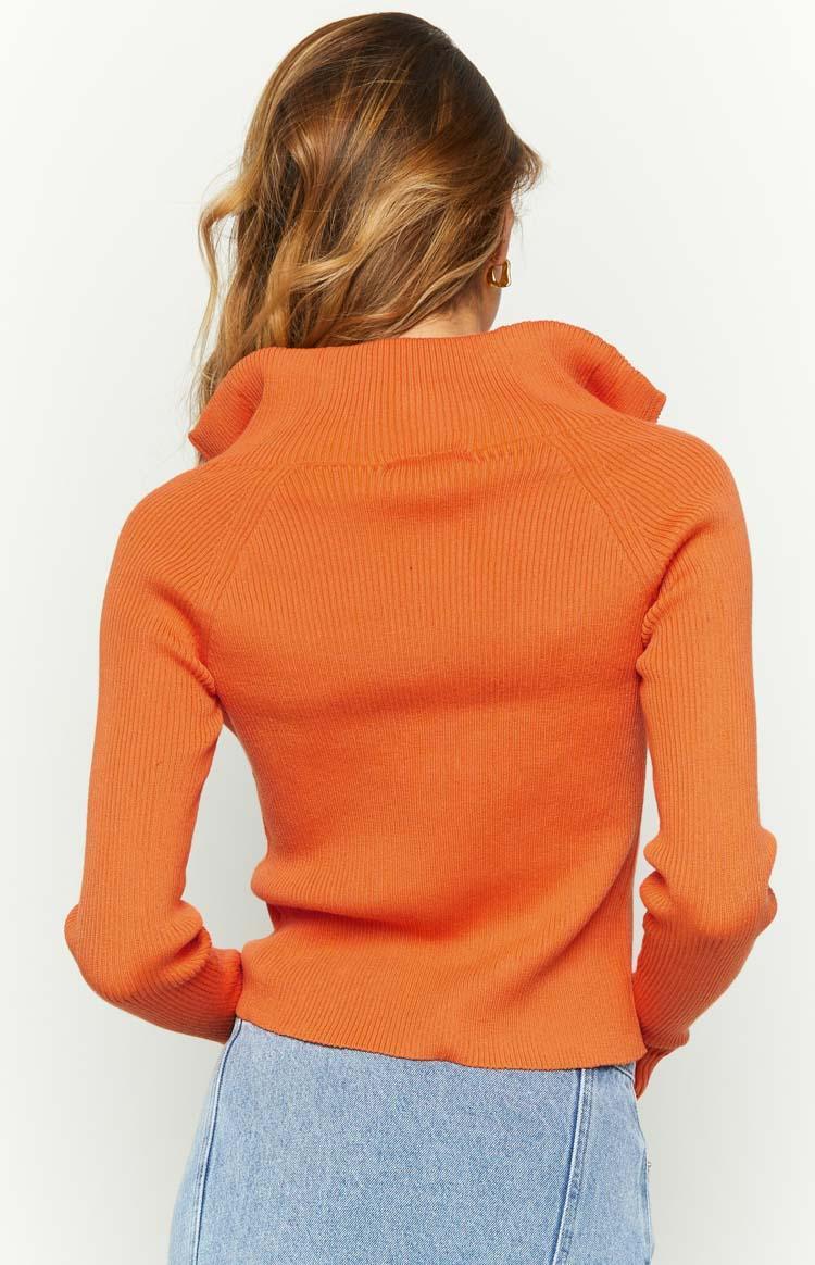 Tahni Orange Zip Up Knit Jacket Product Image