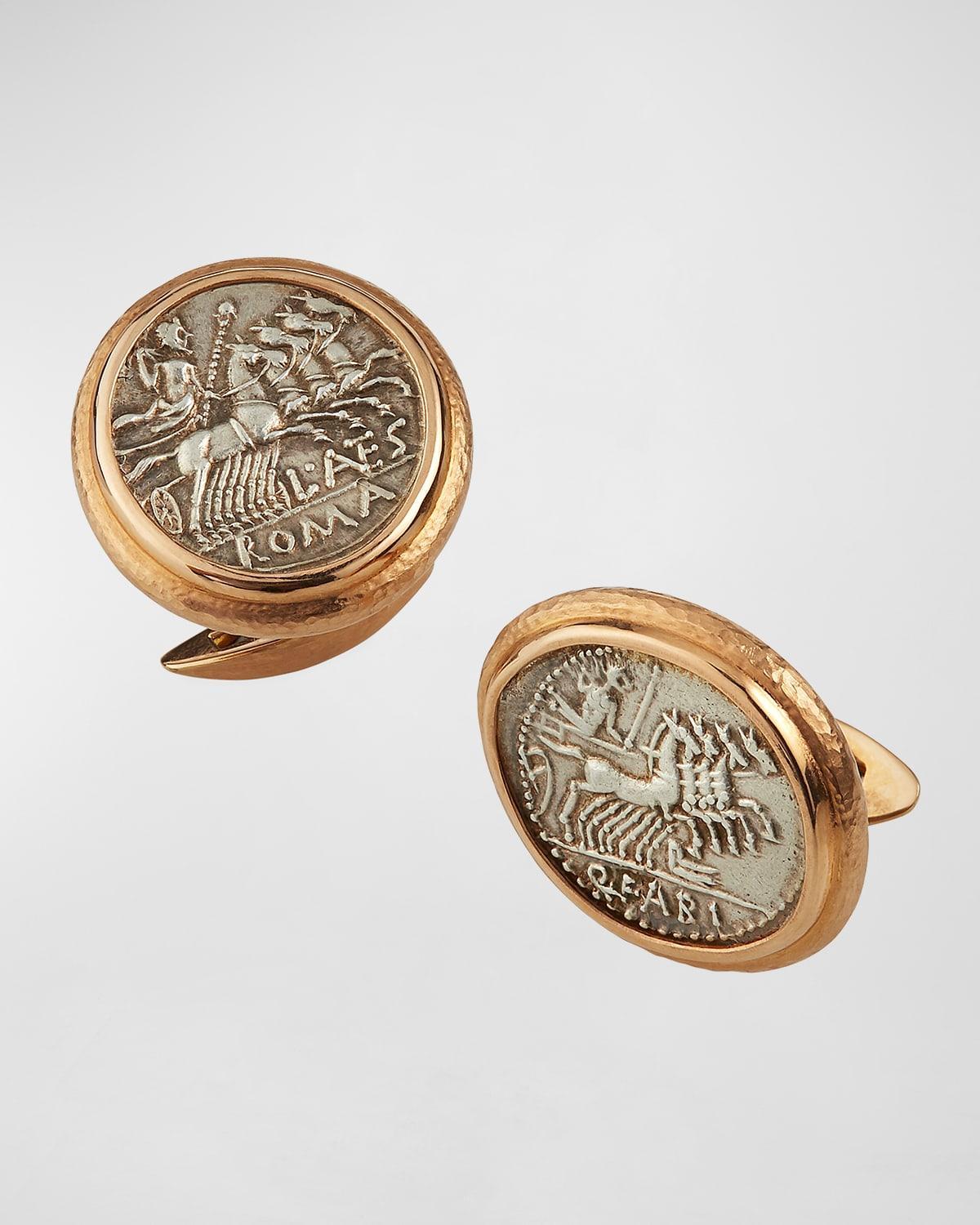 Mens 18k Rose Gold Ancient Jupiter Coin Cufflinks Product Image