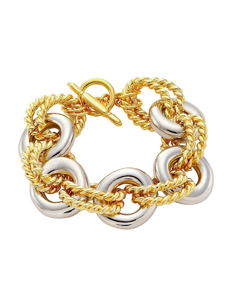 Womens Two-Tone Rhodium-Plated & 22K Gold-Plated Link Bracelet product image