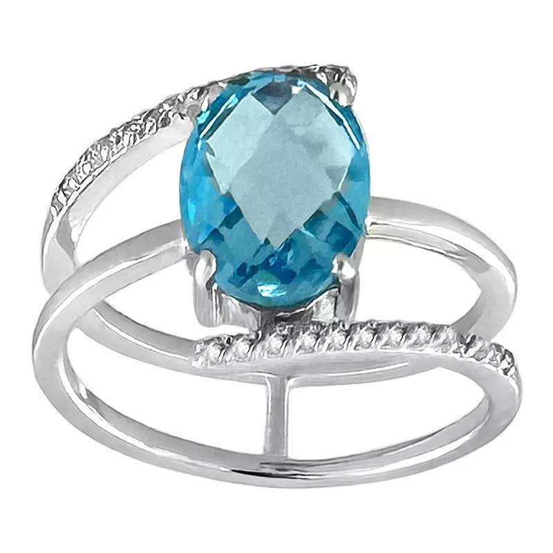 Sterling Silver Blue Topaz & Diamond Ring, Womens Product Image