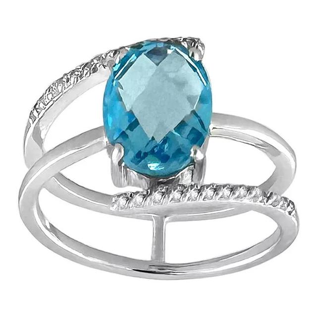 Sterling Silver Blue Topaz & Diamond Ring, Womens Product Image