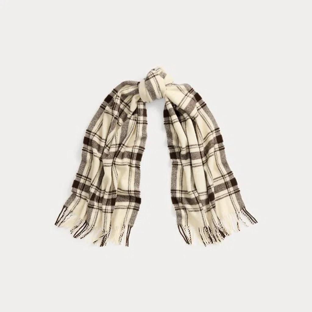 POLO RALPH LAUREN Plaid Fringe-trim Wool Scarf In Cream product image