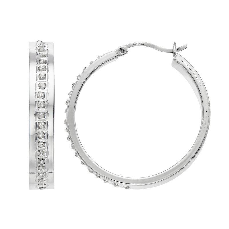 Platinum Over Silver Diamond Mystique Hoop Earrings, Womens, Grey Product Image