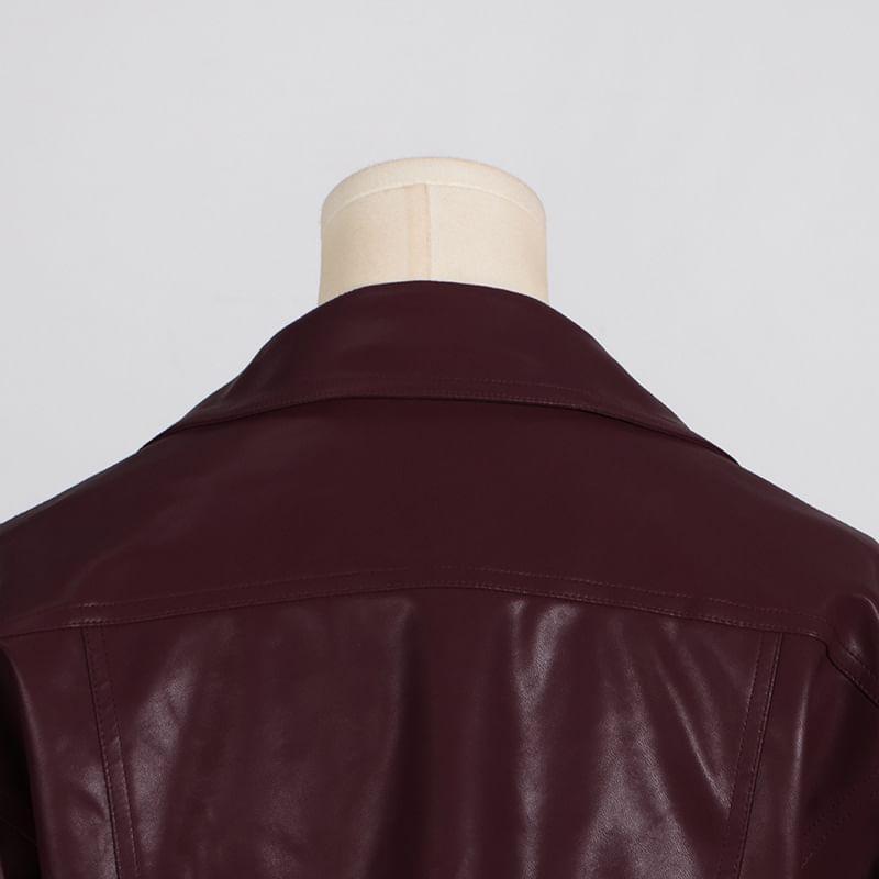 Faux Leather Button-Up Jacket Product Image