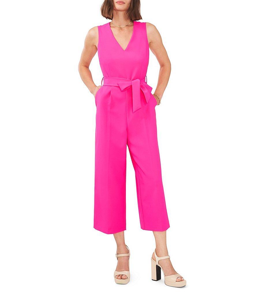 Vince Camuto Sleeveless Belted Wide Leg Crop Jumpsuit Product Image