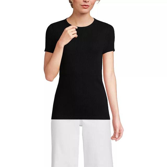 Petite Lands End Short Sleeve Micro Rib Crewneck T-Shirt, Womens Product Image