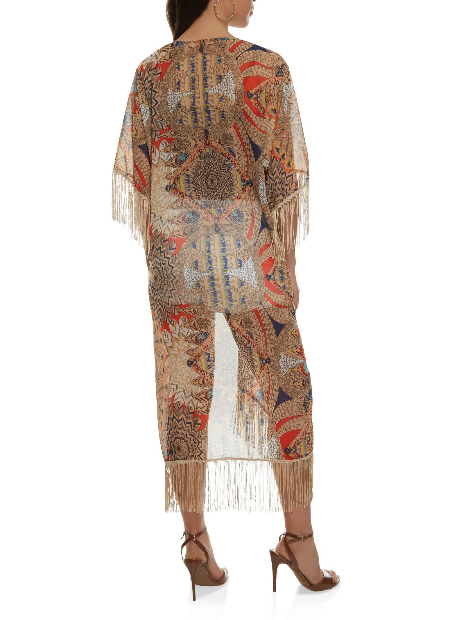 Psychedelic Print Fringe Cover Up Kimono Female Product Image