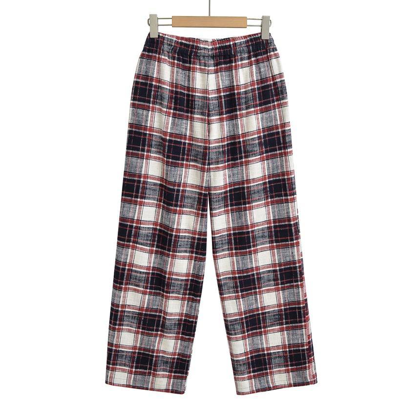 High Rise Plaid Wide Leg Pants Product Image