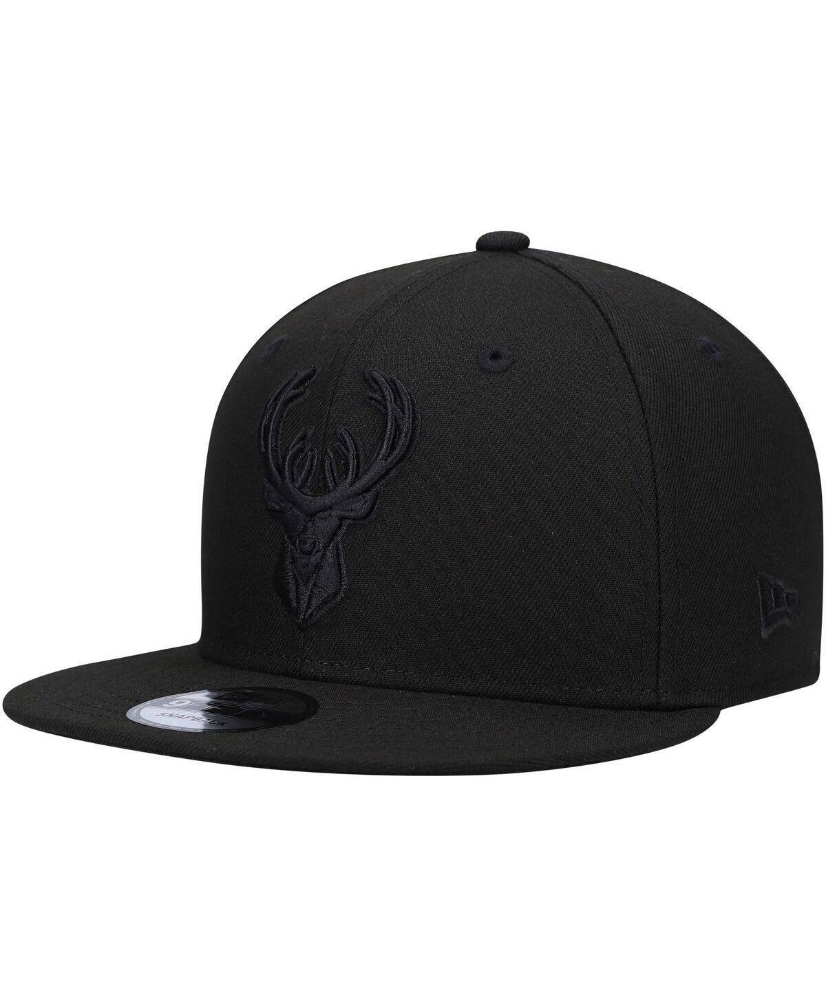 Mens New Era Milwaukee Bucks Black 9FIFTY Snapback Hat - Black Product Image