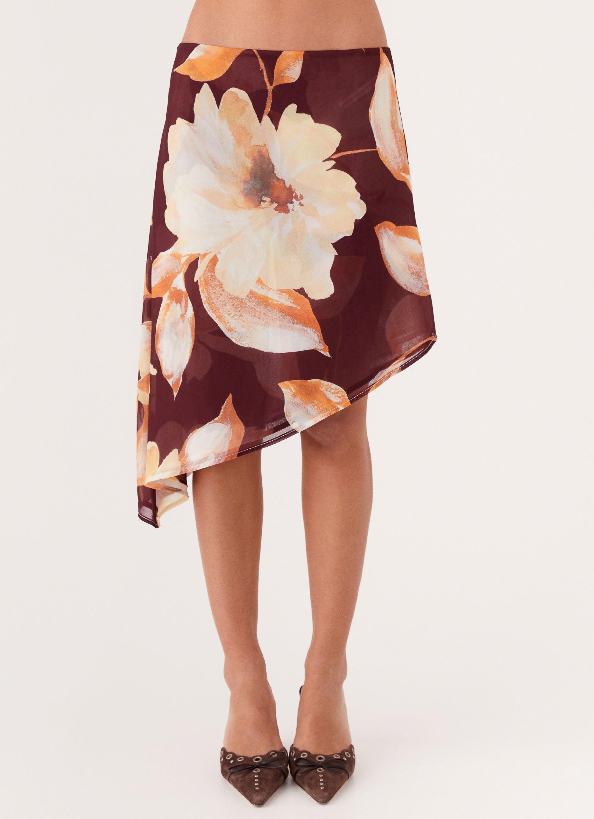 Elizabeth Midi Skirt - Brown Floral Product Image