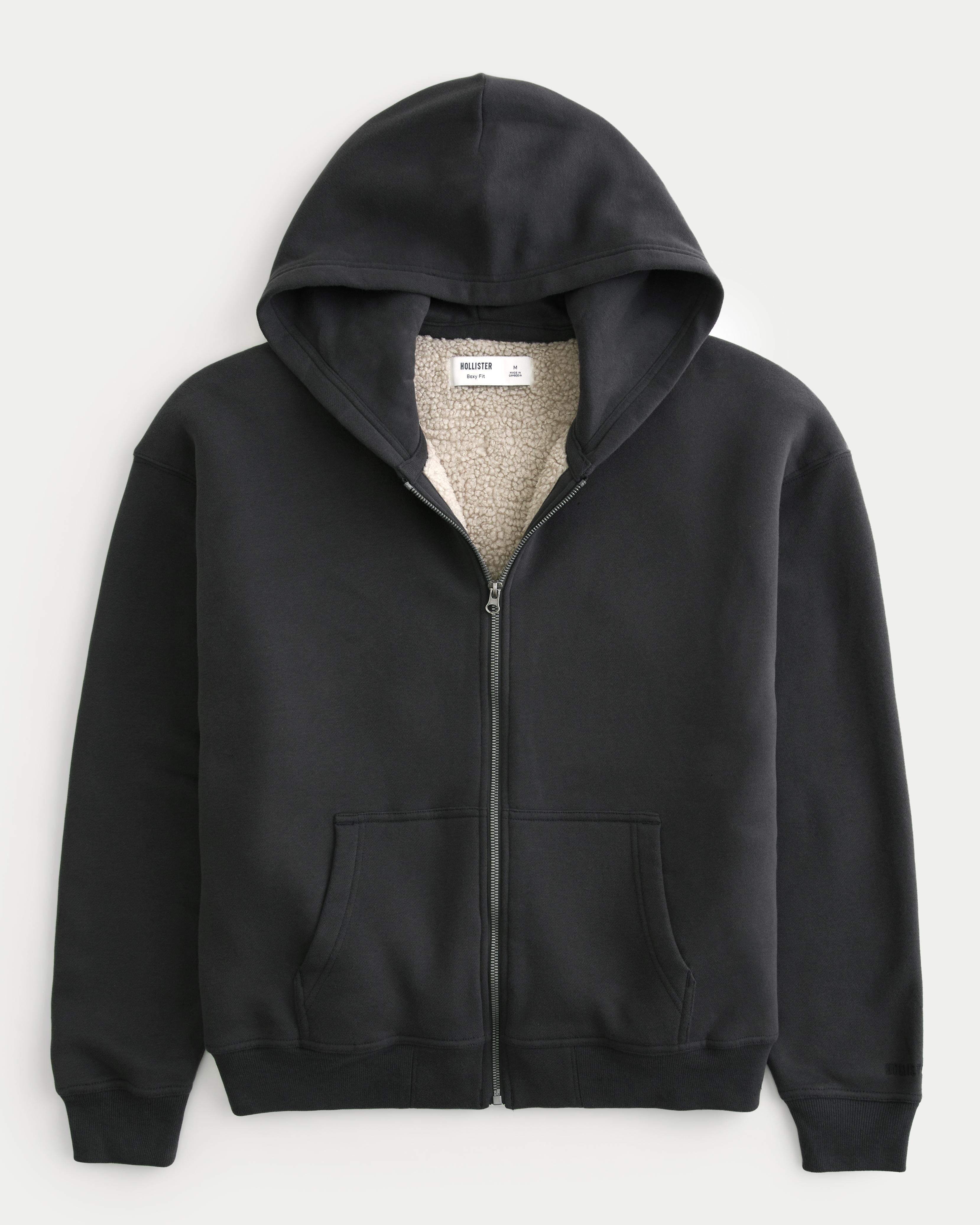 Boxy Faux Shearling-Lined Zip-Up Hoodie Product Image