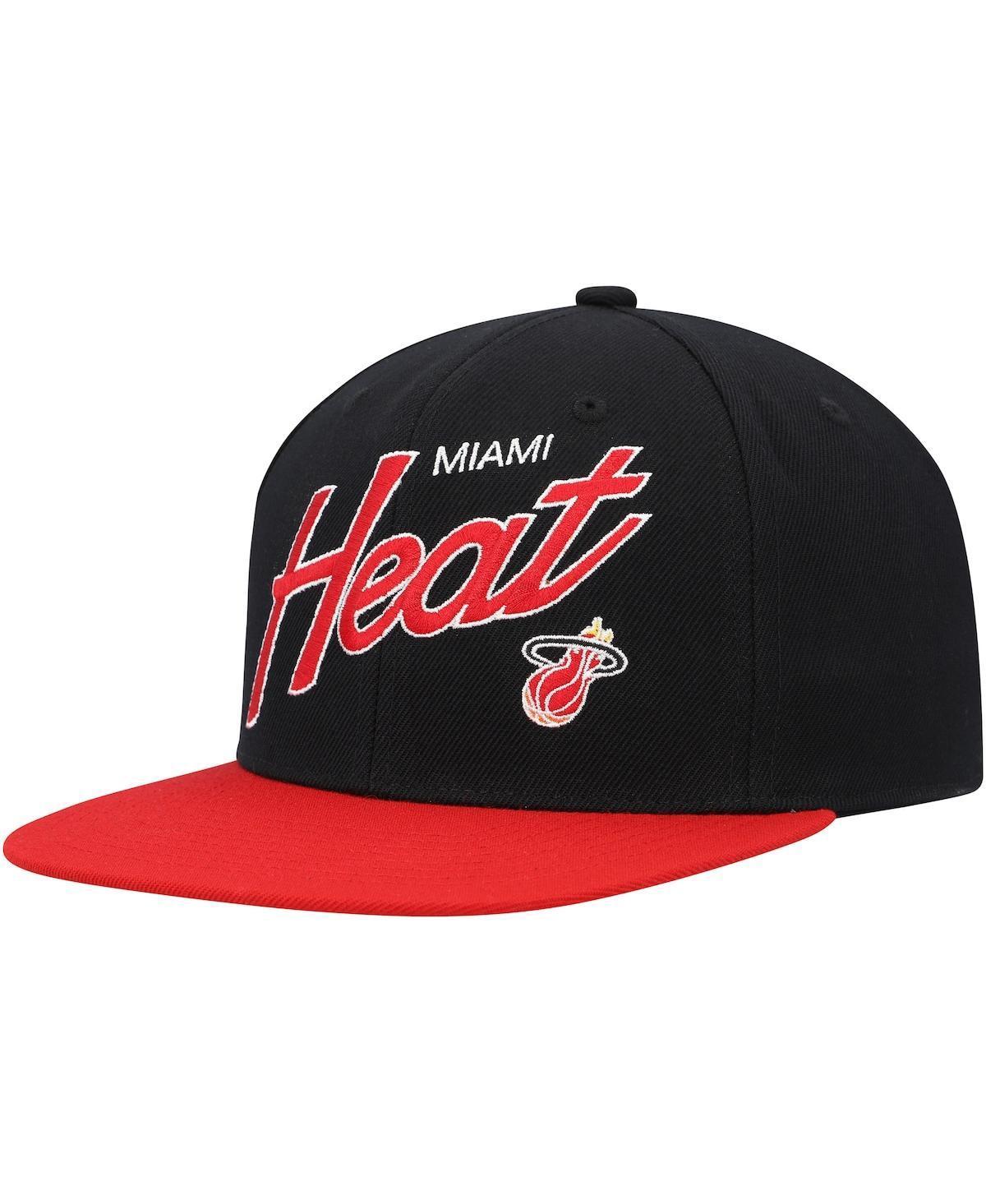 Mens Mitchell & Ness Black Miami Heat Team Script 2.0 Fitted Hat Product Image