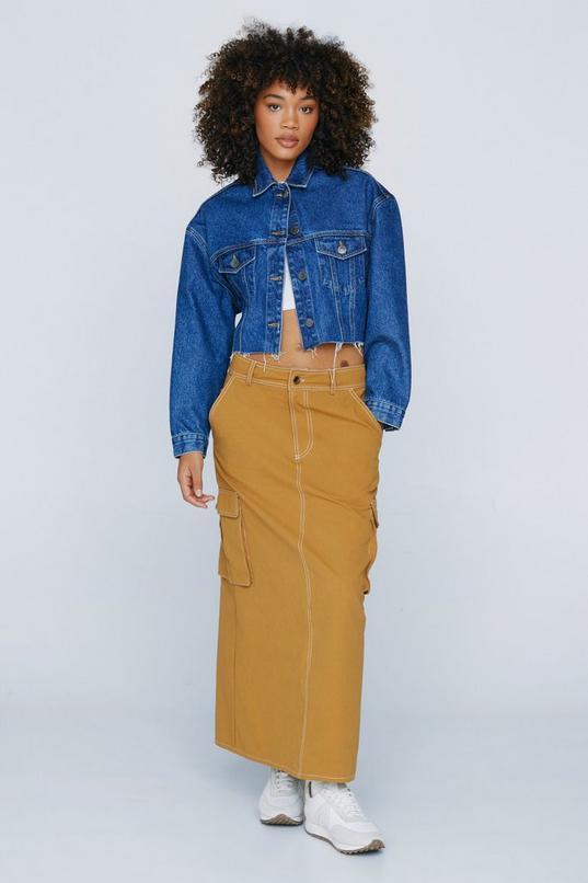 Twill Cargo Pocket Low Rise Maxi Skirt Product Image