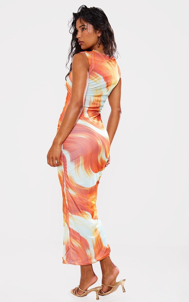 Orange Swirl Print Mesh Maxi Dress Product Image