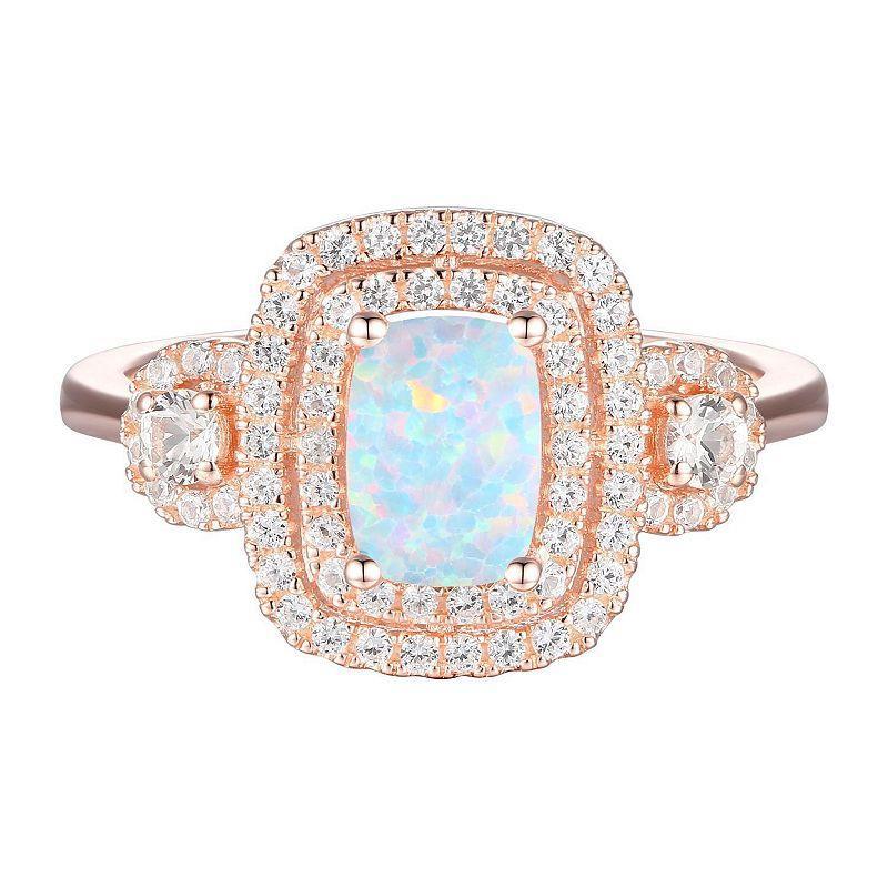 14k Rose Gold Over Silver Lab-Created Opal, Lab-Created White Sapphire Solitaire Ring, Womens Product Image