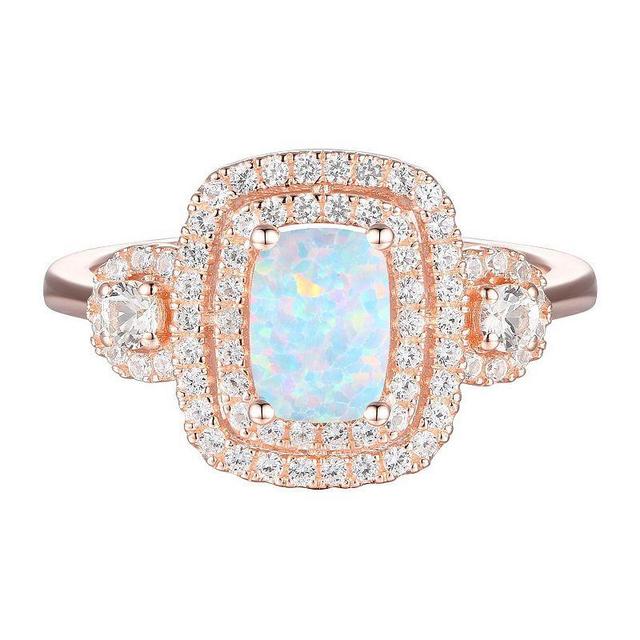 14k Rose Gold Over Silver Lab-Created Opal, Lab-Created White Sapphire Solitaire Ring, Womens Pink Product Image