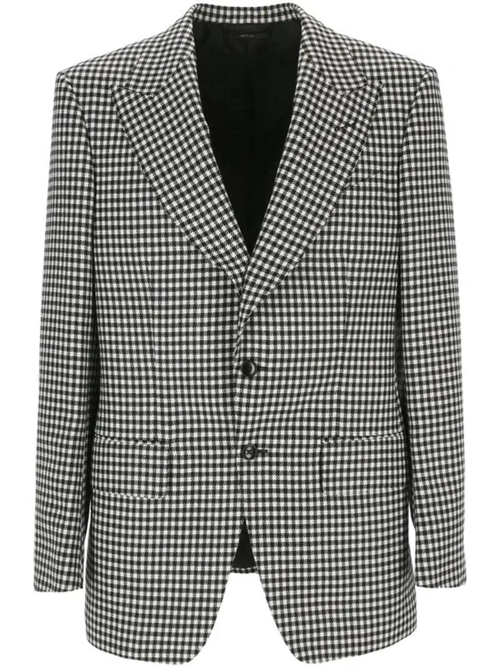 TOM FORD Single-breasted Houndstooth Blazer In Black & White Product Image