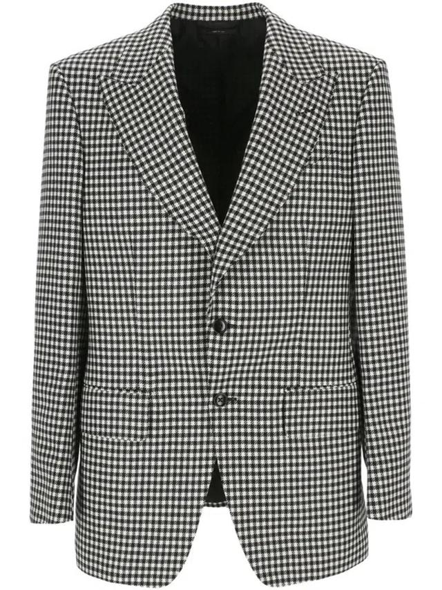 Single-breasted Houndstooth Blazer In Black & White Product Image