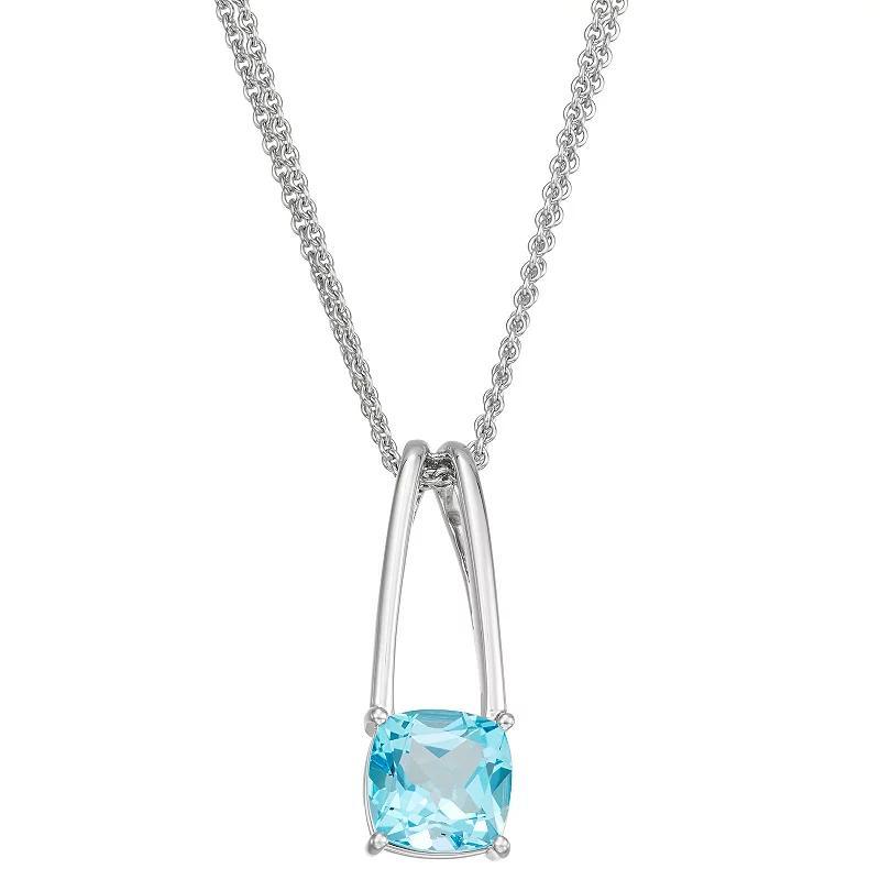 Sterling Silver Cushion Blue Topaz Pendant Necklace, Womens Silver Tone Product Image