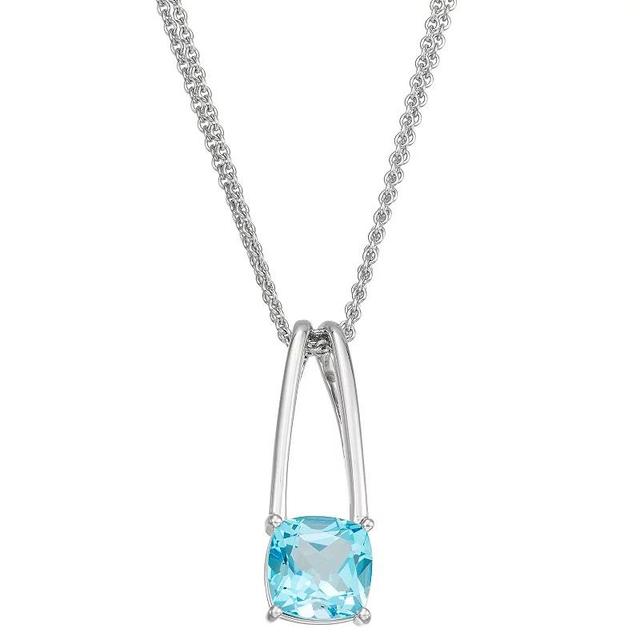 Sterling Silver Cushion Blue Topaz Pendant Necklace, Womens Silver Tone Product Image