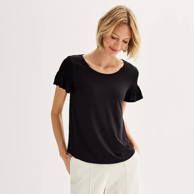 Womens Nine West Smocked Flutter Sleeve Tee Product Image