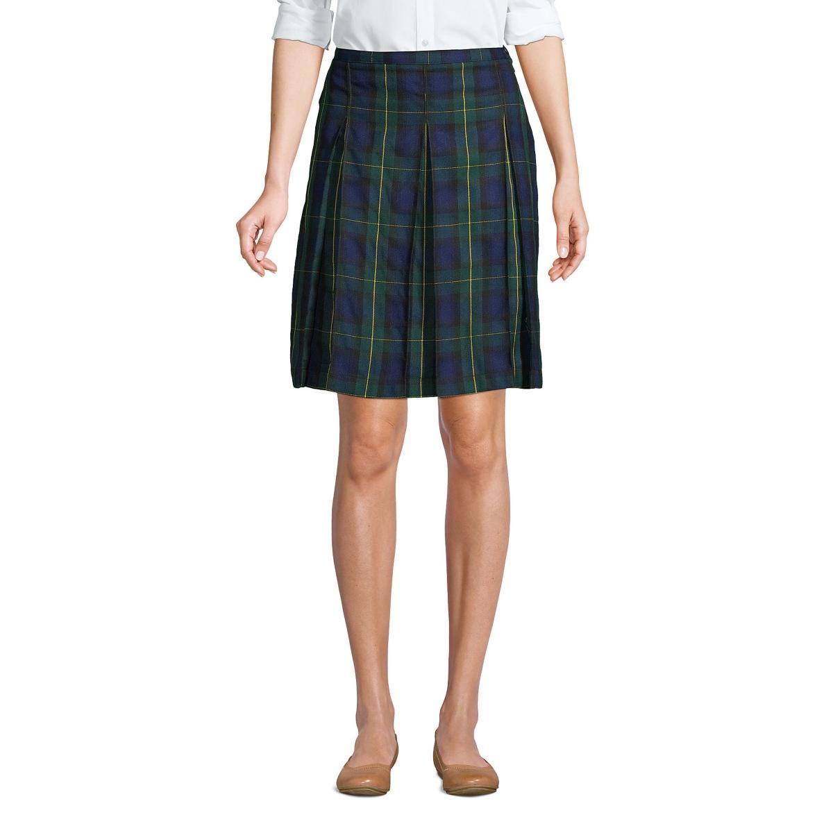 Womens Lands End School Uniform Plaid Box Pleat Skirt Blue Large Plaid Product Image