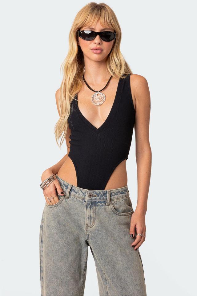 High Cut Ribbed V Neck Bodysuit Product Image