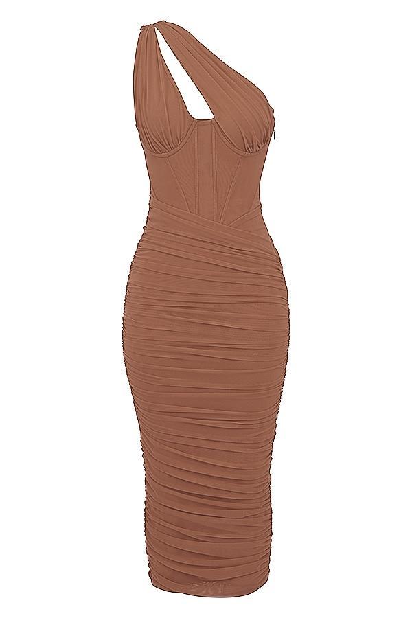 Valentina Scarlet Asymmetric Cutout Midi Dress Product Image