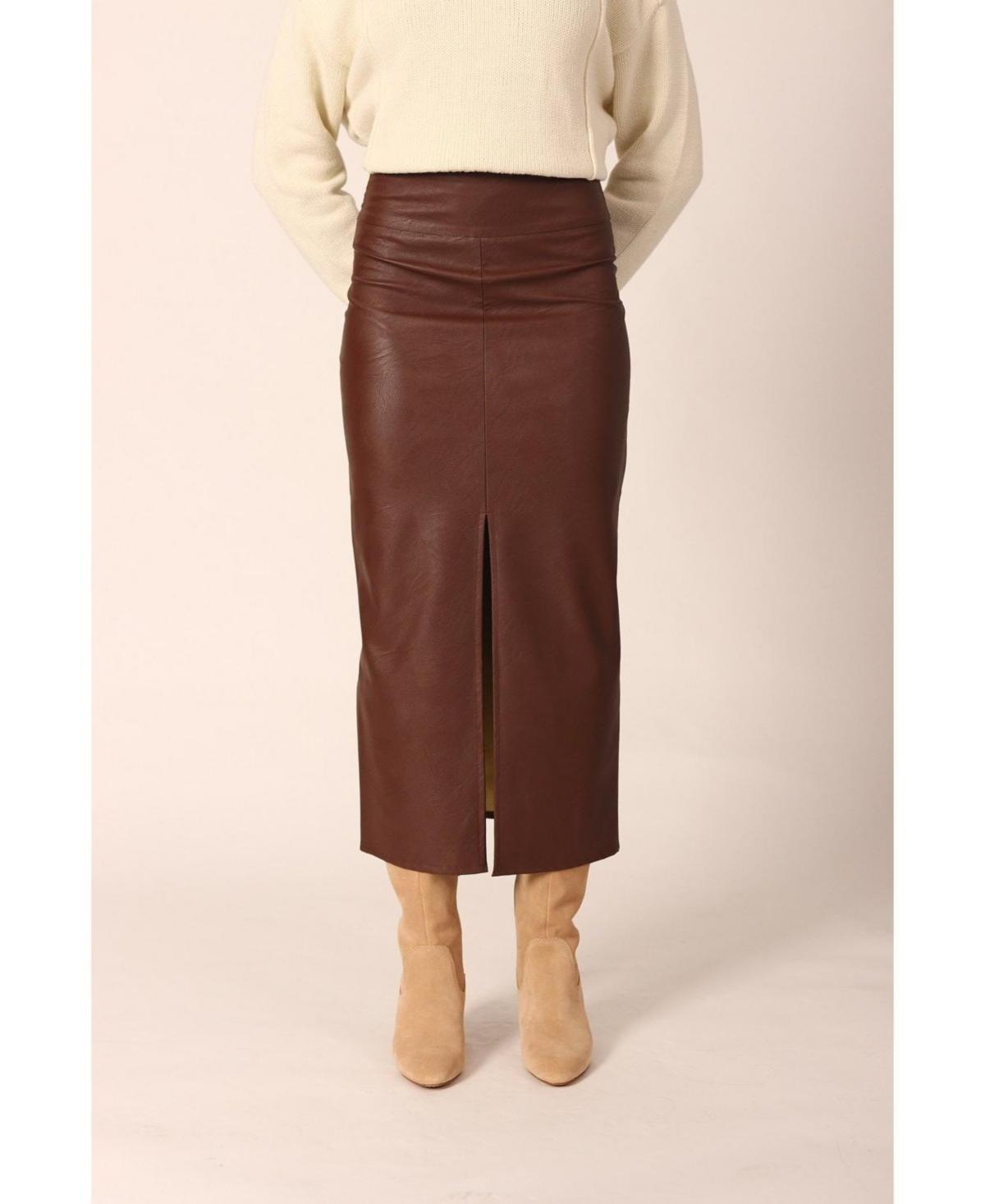 Julianne Bartolotta Womens Faux Leather Midi Skirt With Slit Product Image