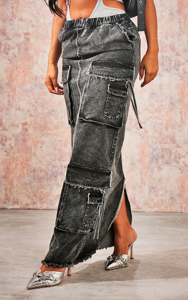 Grey Denim Cargo Maxi Skirt Product Image