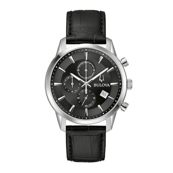 Men's Bulova Classic Sutton Black Strap Chronograph Watch with Black Dial (Model: 96B403) Product Image