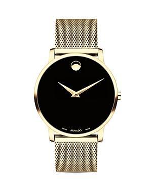 Men's Movado MuseumÂ® Classic 1/20 CT. T.w. Diamond Gold-Tone PVD Watch with Black Dial (Model: 0607625) Product Image