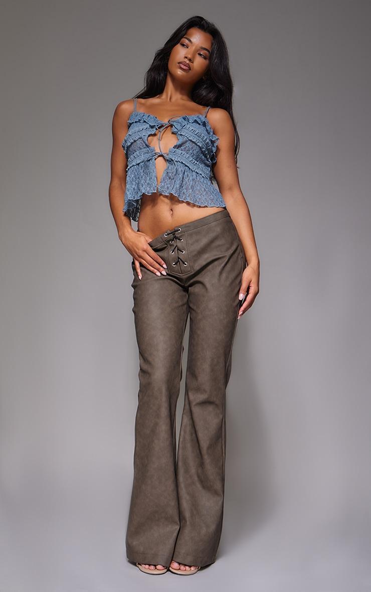 Blue Lace Ruffle Double Tie Strappy Top Product Image