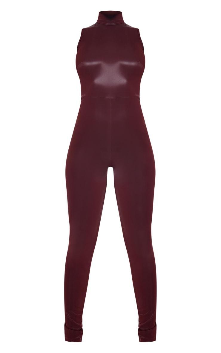 Burgundy Matte Vinyl High Neck Jumpsuit Product Image