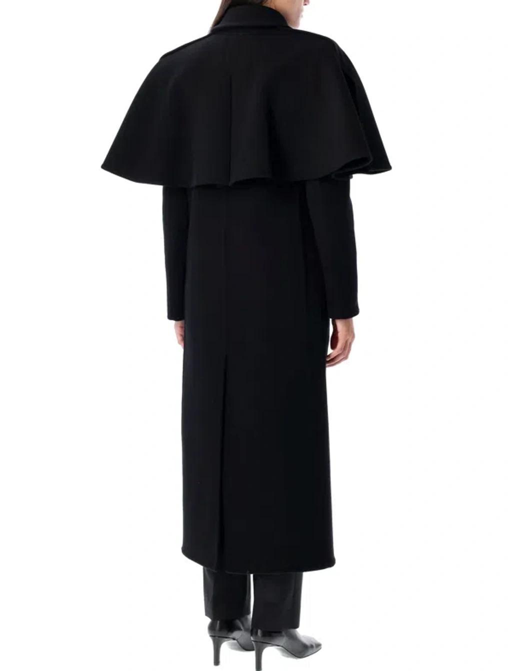 CHLOÉ Elegant Double-breasted Cape Long Jacket In Black Product Image