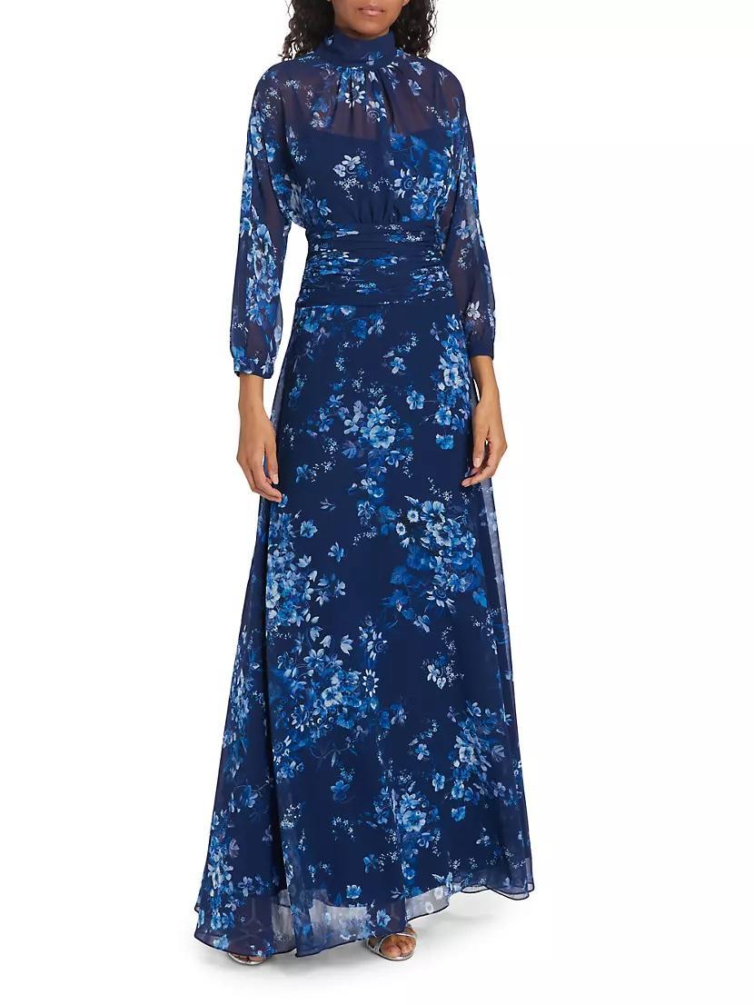 Floral Chiffon Mock Turtleneck Maxi Dress Product Image