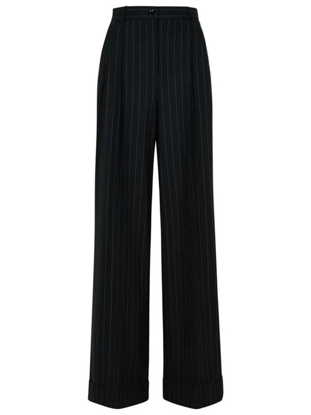 DOLCE & GABBANA Pinstripe Wool High Rise Wide Pants In Black Product Image