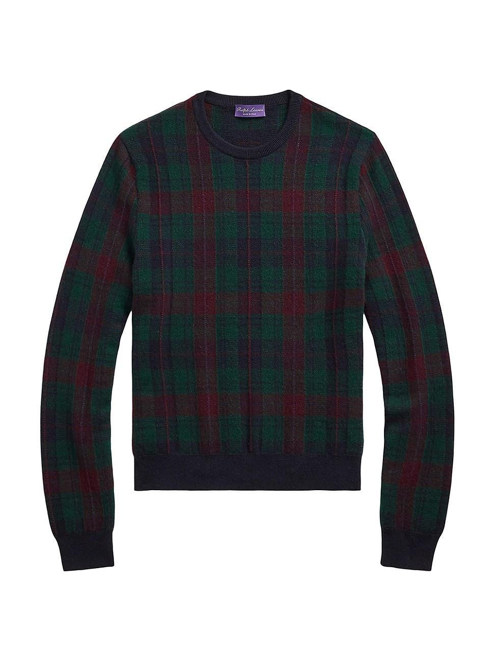 Mens Plaid Jacquard-Knit Cashmere Crewneck Sweater Product Image