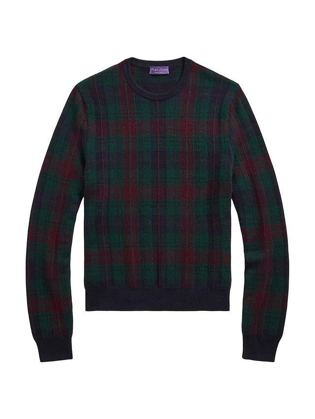 Mens Plaid Jacquard-Knit Cashmere Crewneck Sweater Product Image