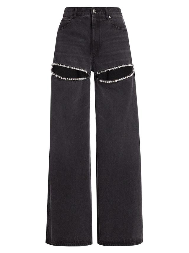 Womens Crystal Slide Wide-Leg Jeans Product Image