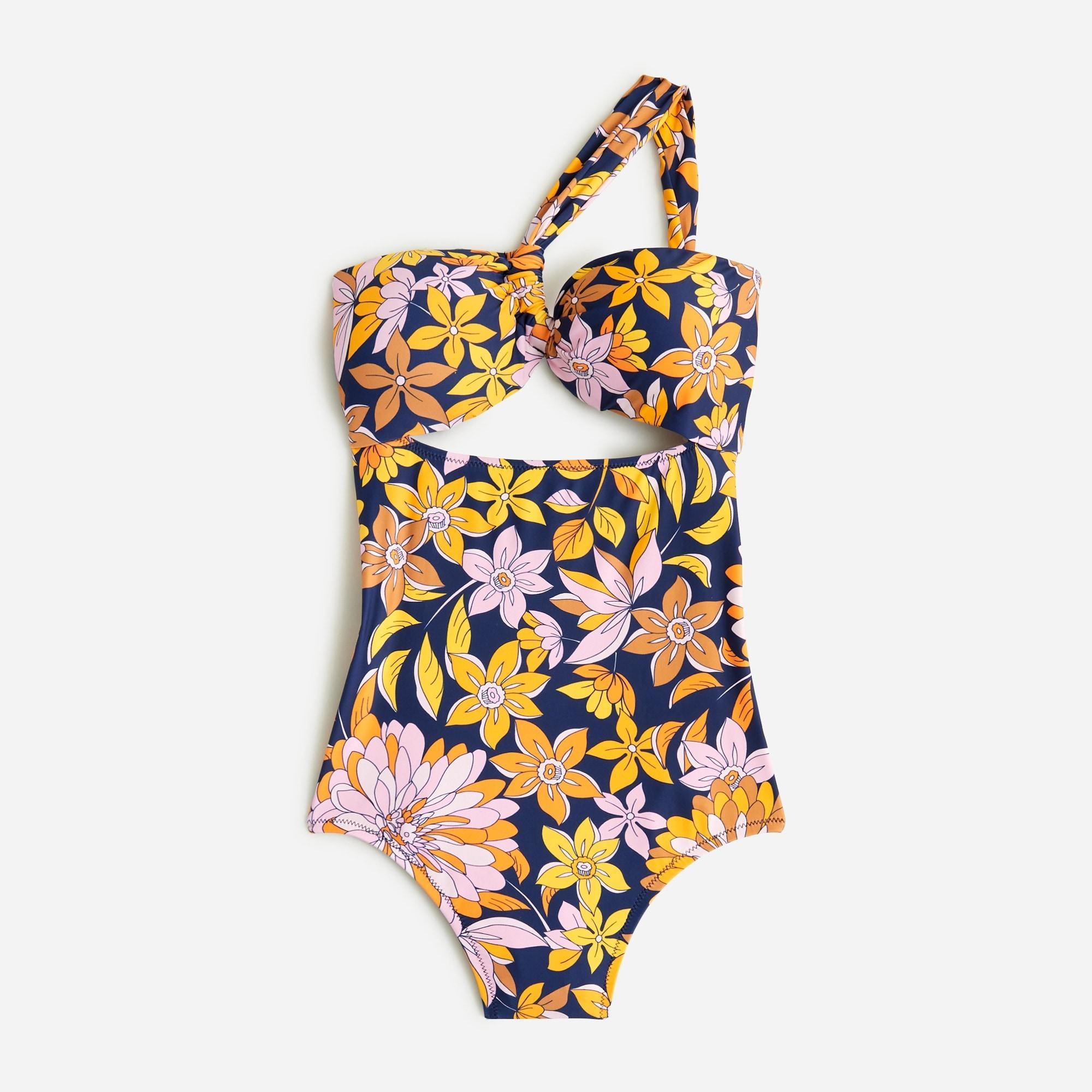 Cutout one-shoulder one-piece swimsuit in dusk floral Product Image