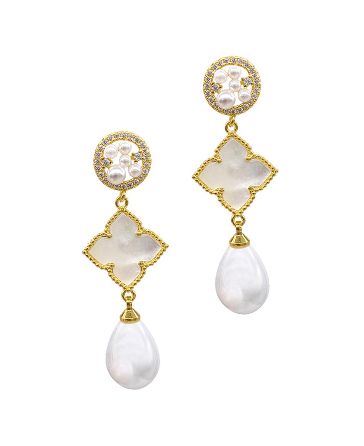 Adornia 14k Gold Plated 3-Tier Flower White Mother-of-Pearl Drop Earrings, Womens Product Image