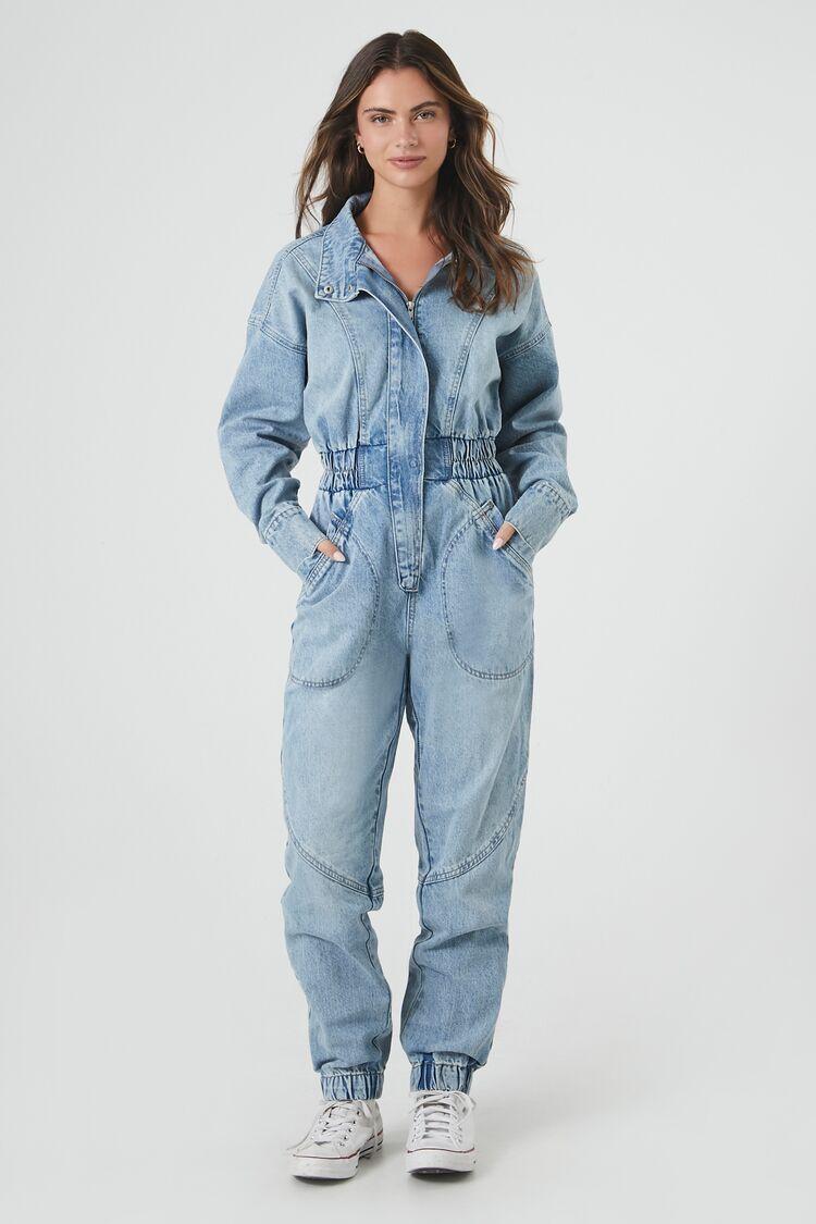 Denim Funnel-Neck Jumpsuit | Forever 21 Product Image