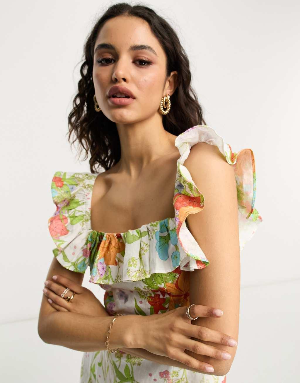 & Other Stories frill detail midaxi dress in multi floral print Product Image