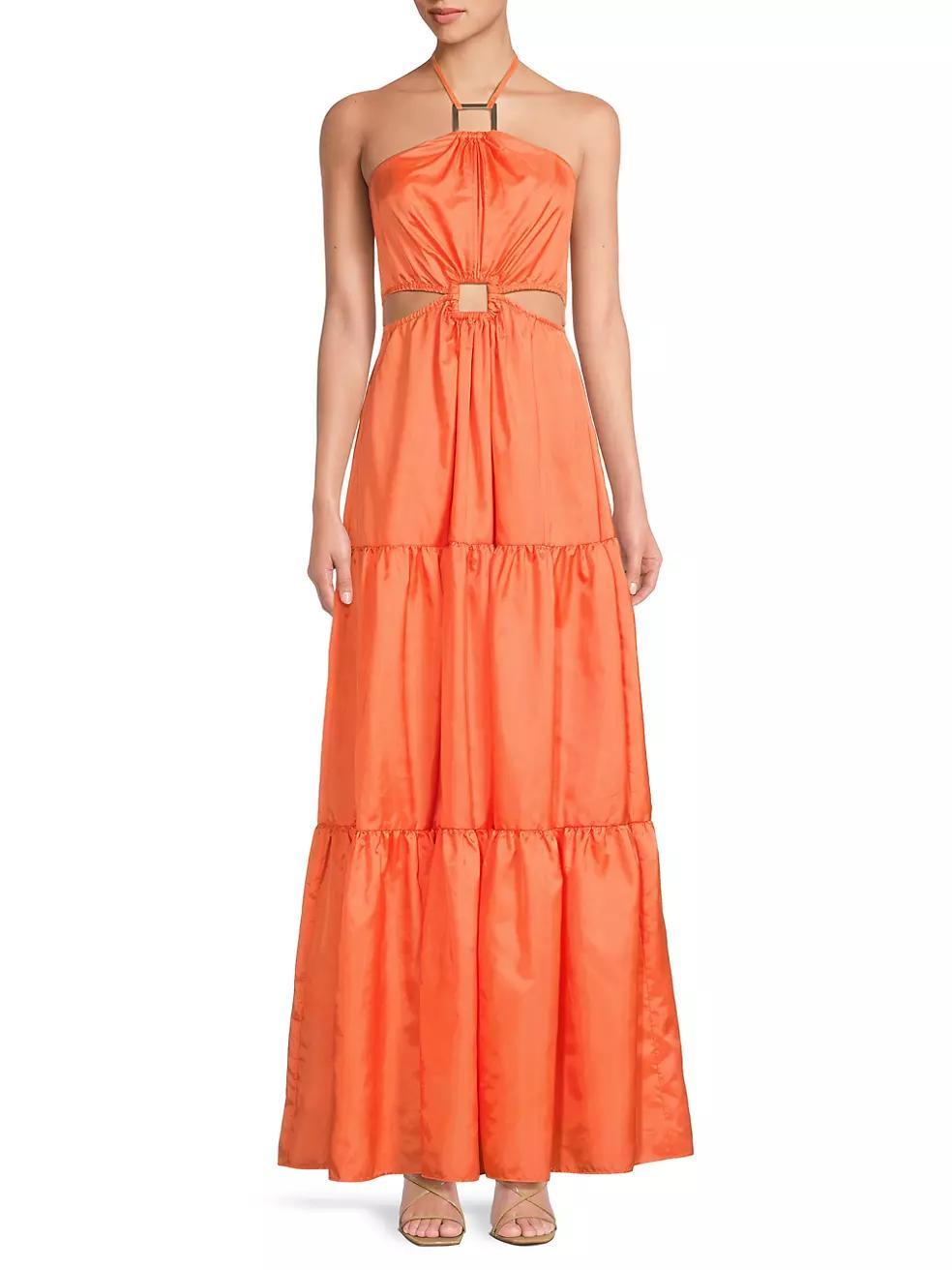 Taffeta Cut-Out Tiered Halter Gown Product Image