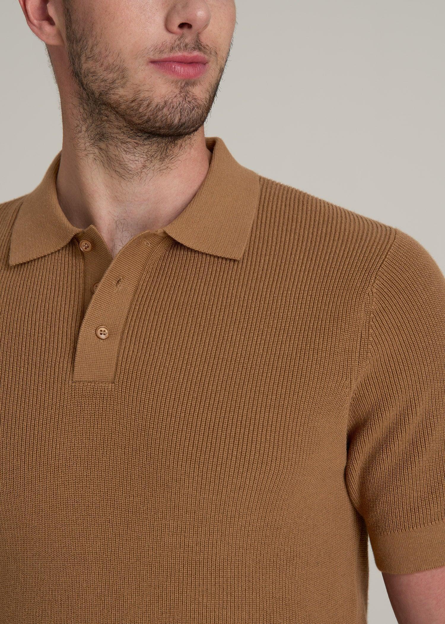 Purl Knit Tall Men's Polo Sweater in Camel Product Image