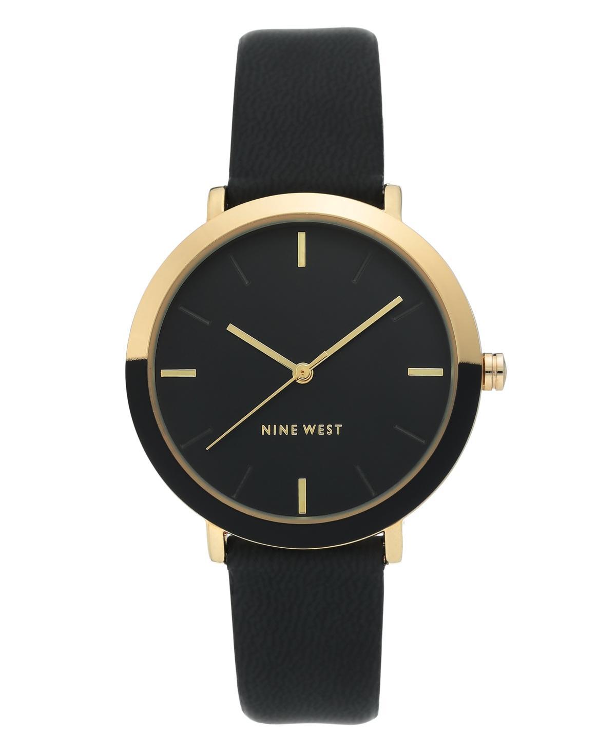 Nine West Womens Gold-Tone and Black Strap Watch, 36mm Product Image